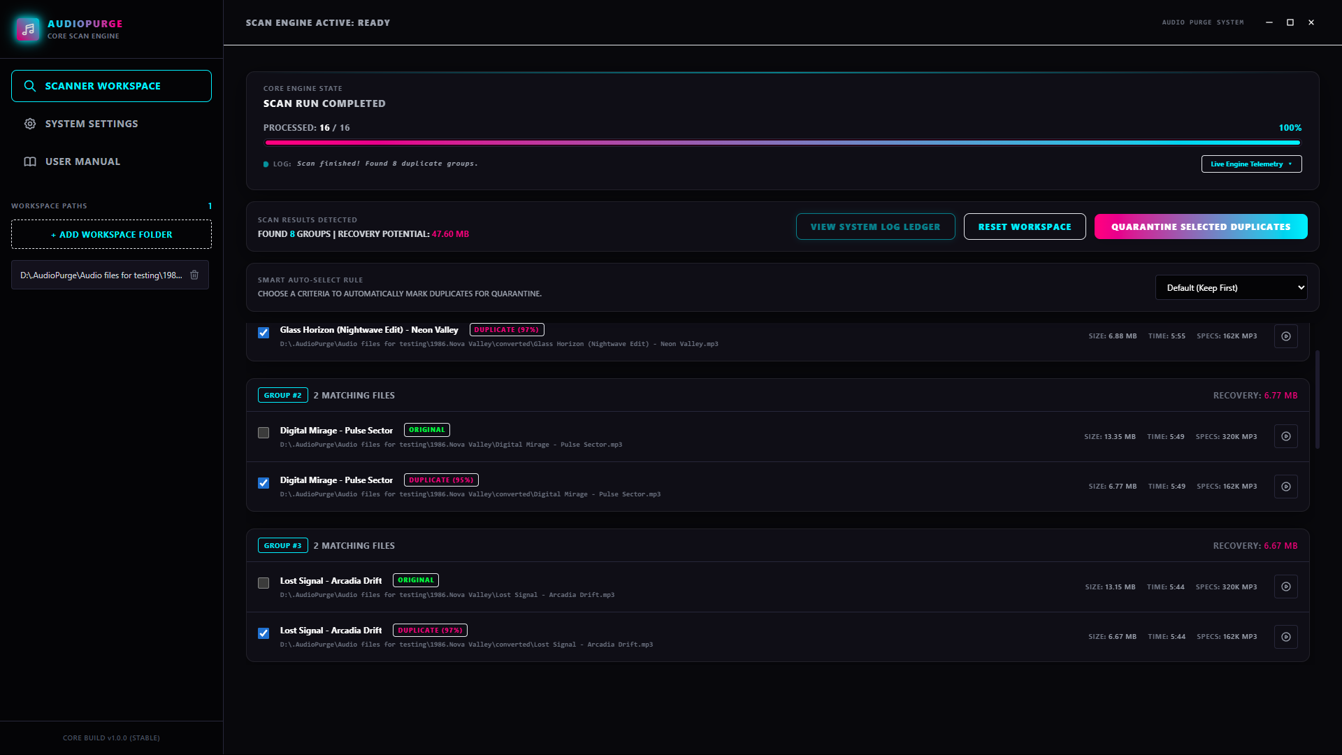 AudioPurge Desktop Client Interface Preview